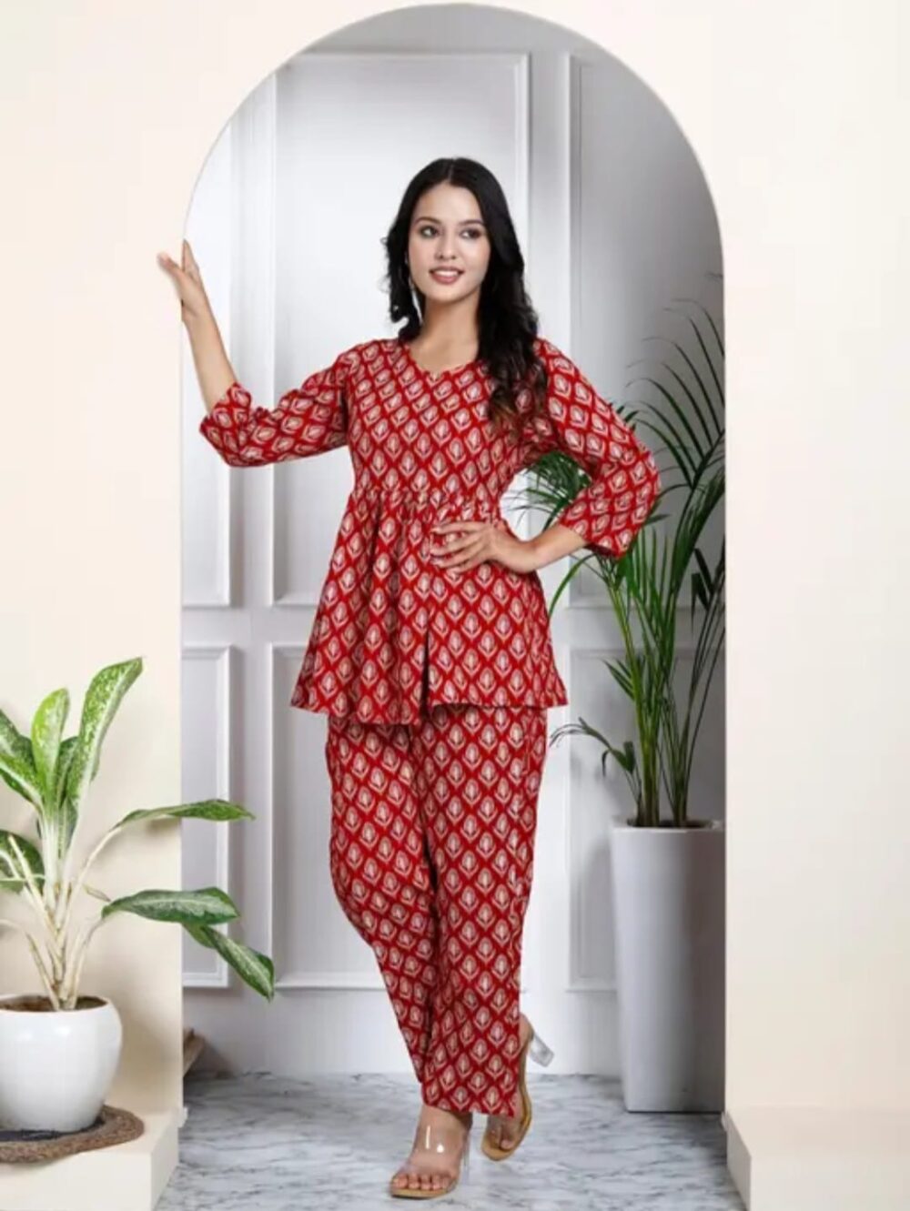 Women's Elegant Pure Cotton Frock Set with Pants - Image 5