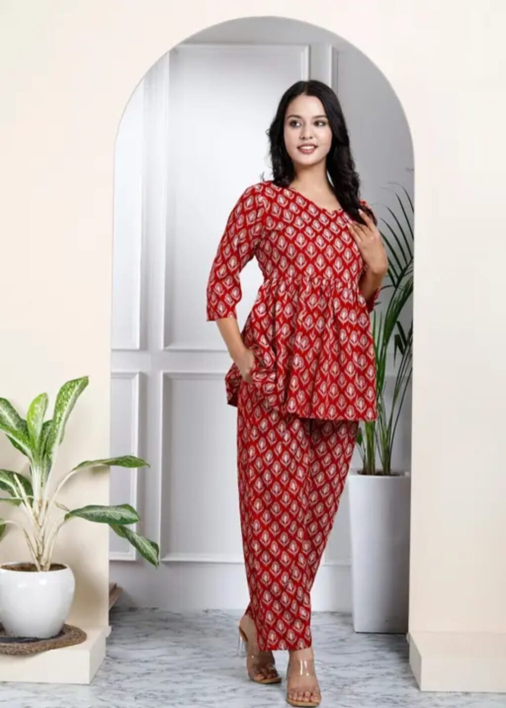 Women's Elegant Pure Cotton Frock Set with Pants - Image 6