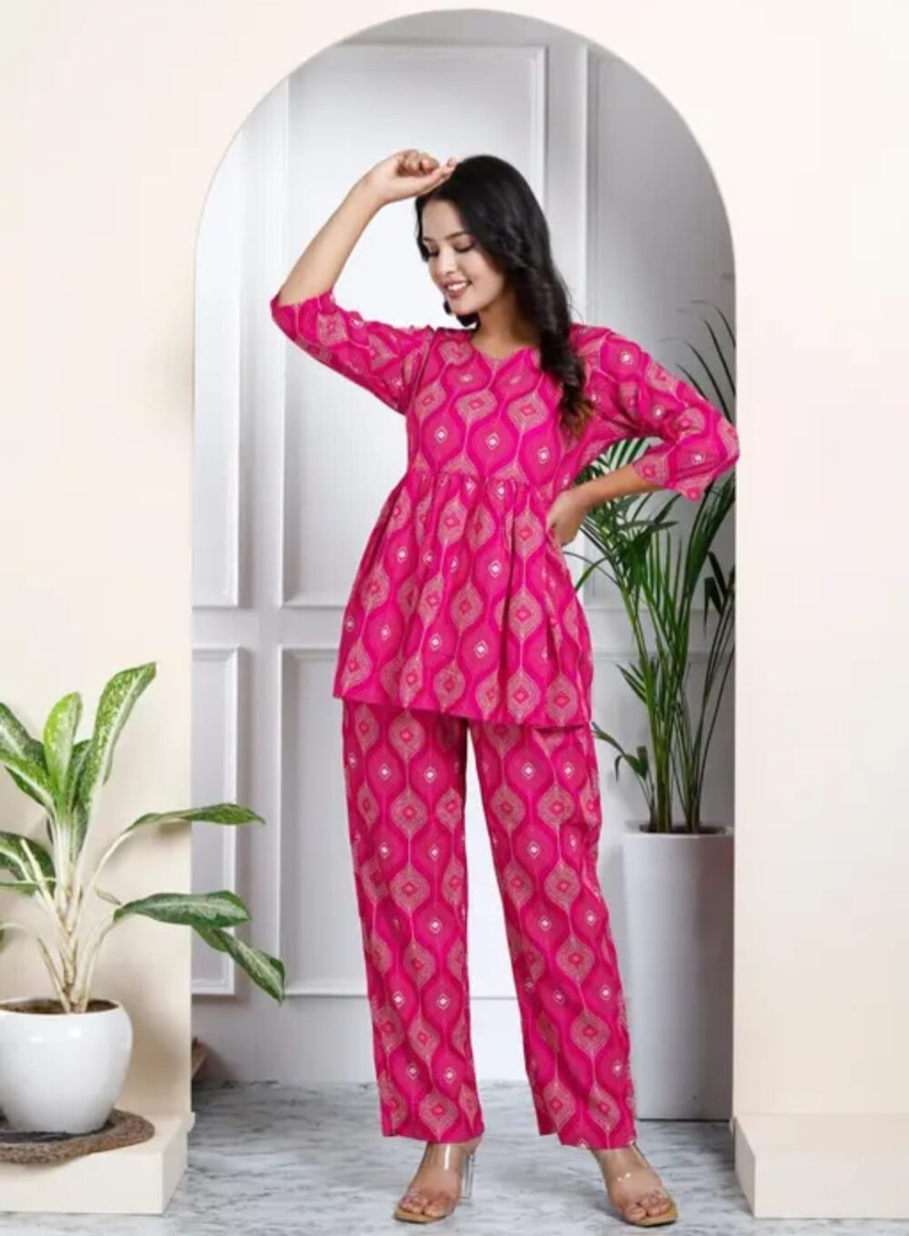 Women's Elegant Pure Cotton Frock Set with Pants - Image 16